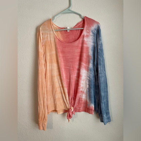 Seven7 Orange Pink Tie Front Long Sleeve Top size L - Picture 4 of 4